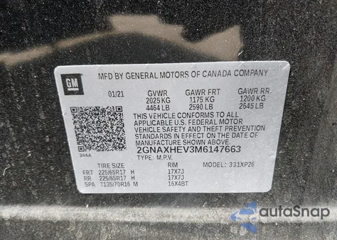 2021 Chevrolet Equinox Fwd Ls z USA, uszkodzony, nr VIN 2GNAXHEV3M6147663